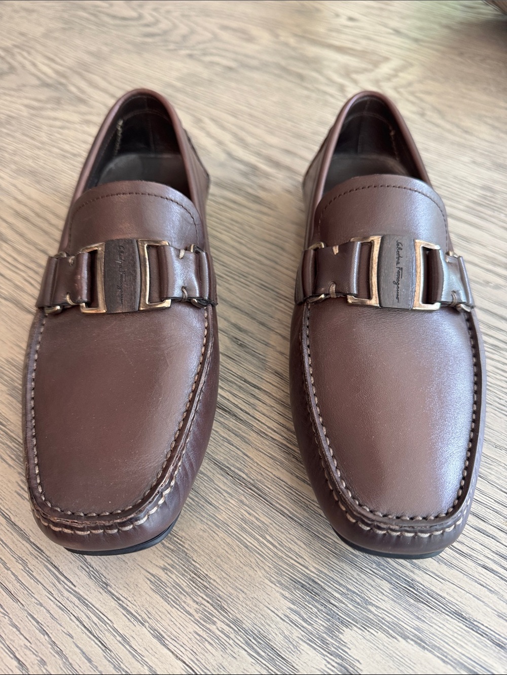 Salvatore Ferragamo Brown Leather Bit-Detail Men’s Loafers